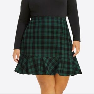 Draper James Green black watch plaid ruffle hem skirt